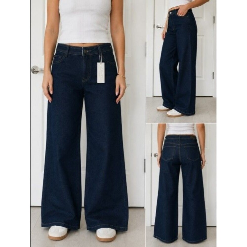 Z Supply Rilynn Wide Leg Trouser Jeans Women's Size 30 Dark Rinse High Rise Full